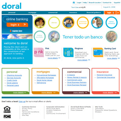 A clean layout created to showcase the re-branding of Doral Bank in Puerto Rico.